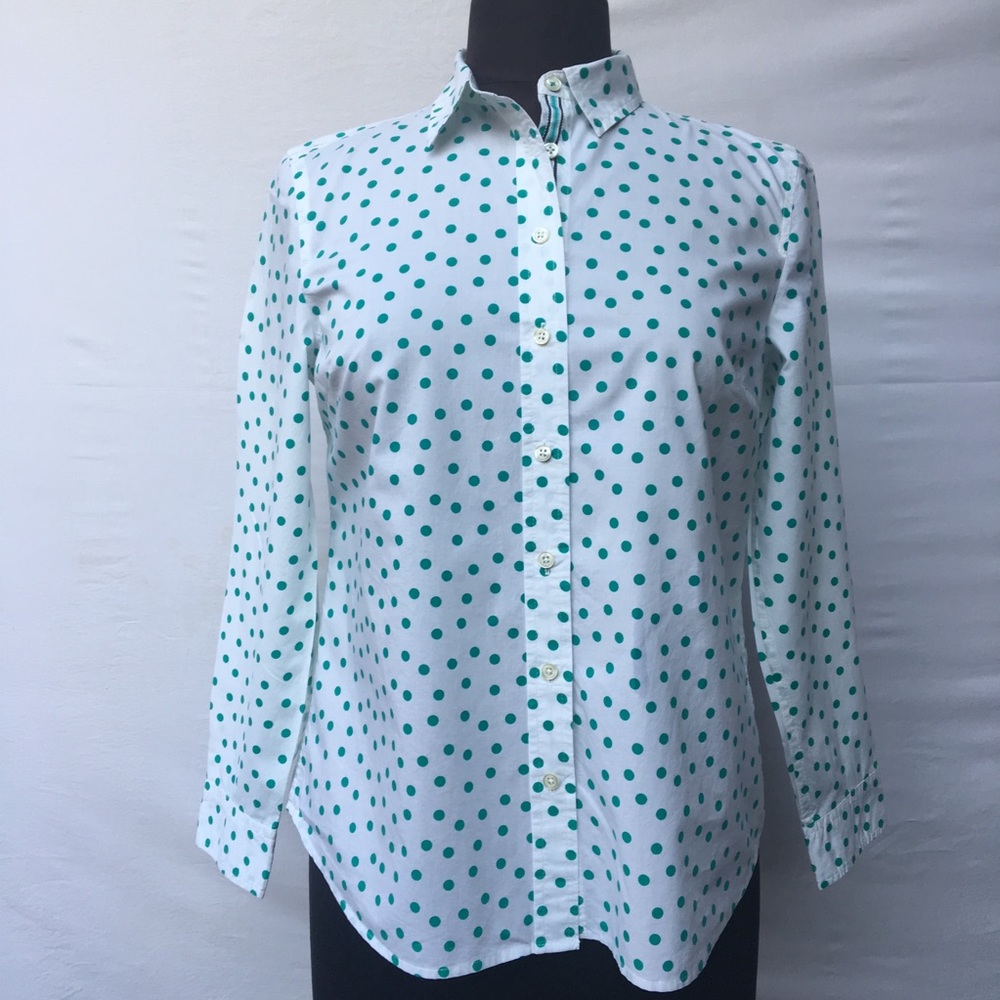 EUC Talbots Green and White Polka Dot Shirt Sz SM